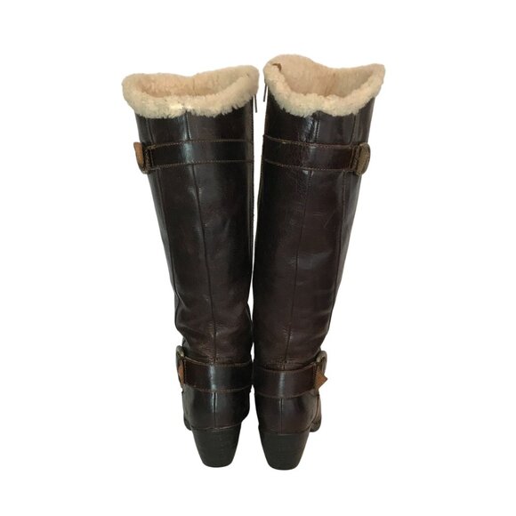 BORN Shearling Lined Warm Womens 7/38 Tall Brown Leather Tall Riding Boots - Picture 2 of 12